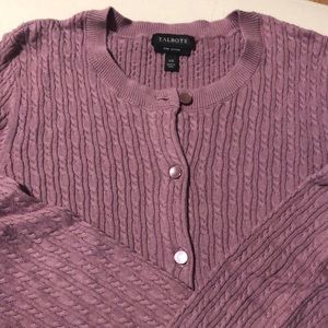 Talbots Pima cotton mini-cable knit cardigan in black raspberry color, like new!